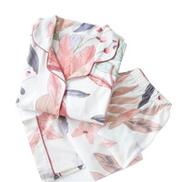 2021 wiosna z liściastym nadrukiem damska piżama bawełna Plus rozmiar dwuczęściowy zestaw modne majtki z długim rękawem ubrania domowe kobiece bielizna nocna 6